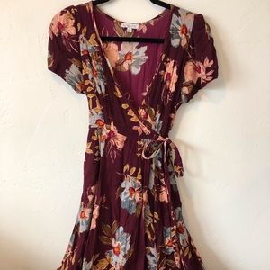 Maroon Floral Fall Wrap Dress